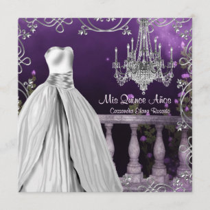 Invitación Rosas Lilas Lavanda Lámpara de Araña Quinceañera