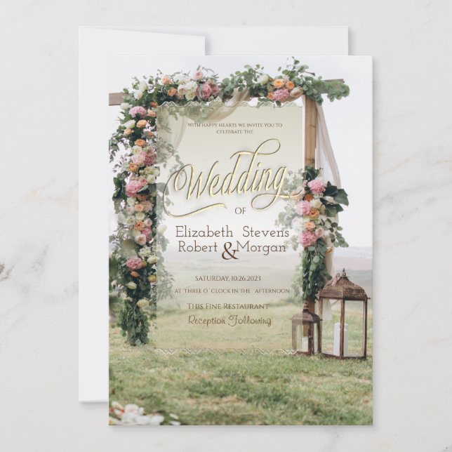 Invitación Rosas Linterna de Arbor de Boda (Anverso)