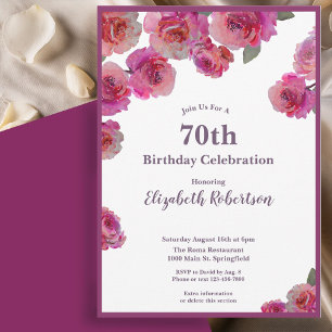 Invitación Rosas Magenta Elegantes Cumpleaños 70 de Mujer