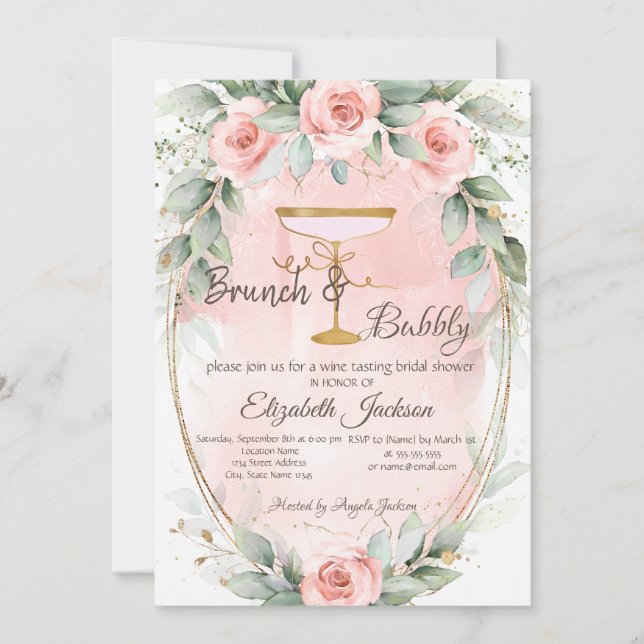 Invitación Rosas, Marco de Vidrio Brunch y Burbujas (Anverso)
