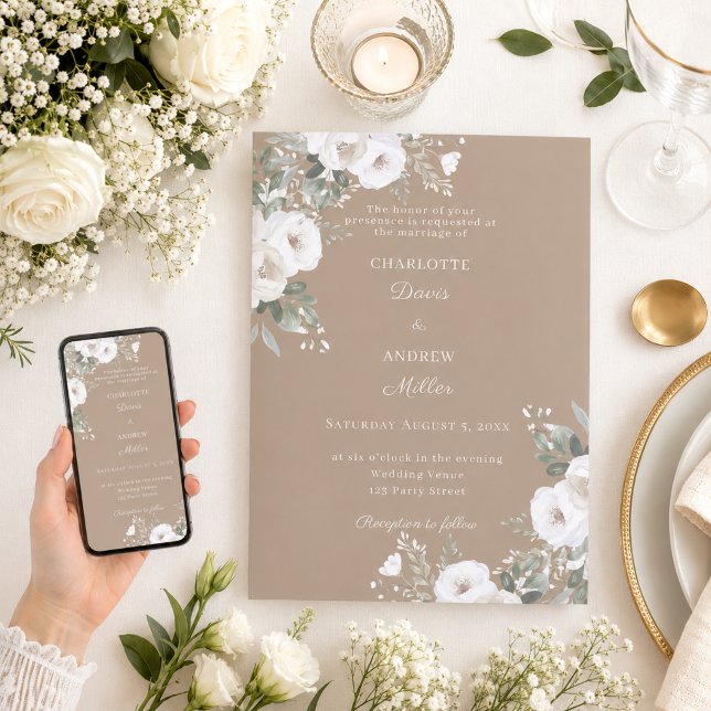 Invitación Rosas marfil blancas boda taupe (Subido por el creador)