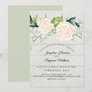 Invitación Rosas Marfil Floral Acuarela Elegante Rústica