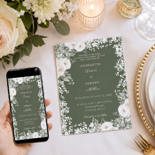 Invitación Rosas marfil verdes boda de invierno nevado