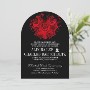 Invitación Rosas Mariposas Bodas Corazón Rojo y Negro