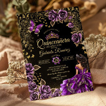 Rosas Mariposas Quinceañera Tiara Dorada Púrpura