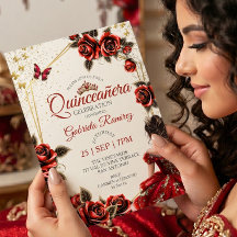 Rosas Mariposas Tiara Dorada Roja Quinceañera