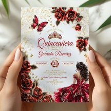 Rosas Mariposas Tiara Dorada Roja Quinceañera