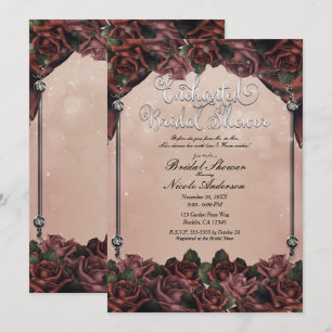 Invitación Rosas Marrones Mocha Óxido Elegantes Bodas de Otoñ