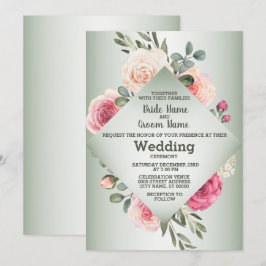 Invitación Rosas Melocotón Rosa Bodas Geométricas Rústicas Ve