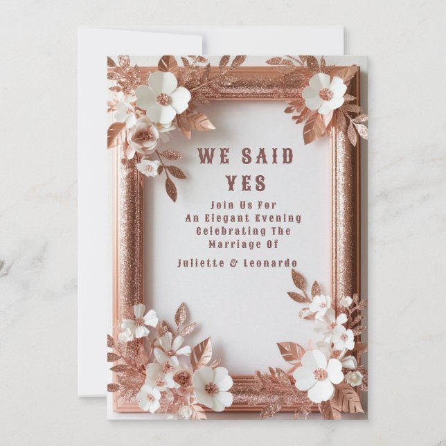 Invitación 💍 Rosas Melocotón Rosa Oro Decoración de Boda de  (Anverso)
