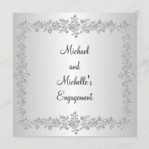 Invitación Rosas Metalizado de Plata Blanca Negra