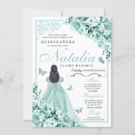 Invitación Rosas Mint Green Vestido de la Princesa Quinceaner