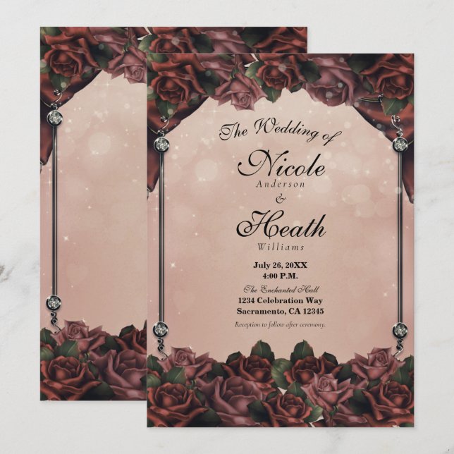 Invitación Rosas Mocha Rust Brown Elegante Boda de Caída (Anverso / Reverso)