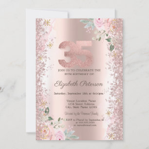Invitación Rosas Modernas de Glitter Confeti en Rosa Dorado 3