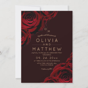 Invitación Rosas Modernas Floral Elegante Todo en Uno Boda