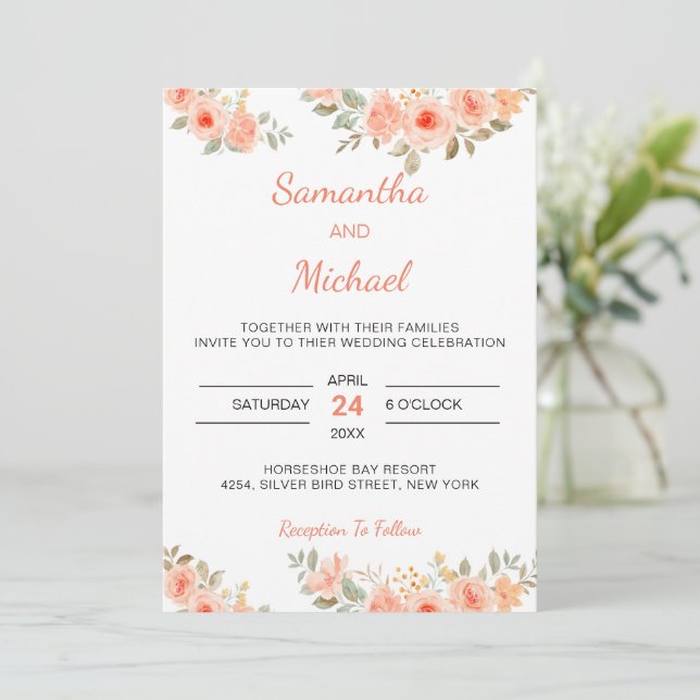 Invitación Rosas modernos Boda Floral Rosa y Borgoña (Anverso de pie)
