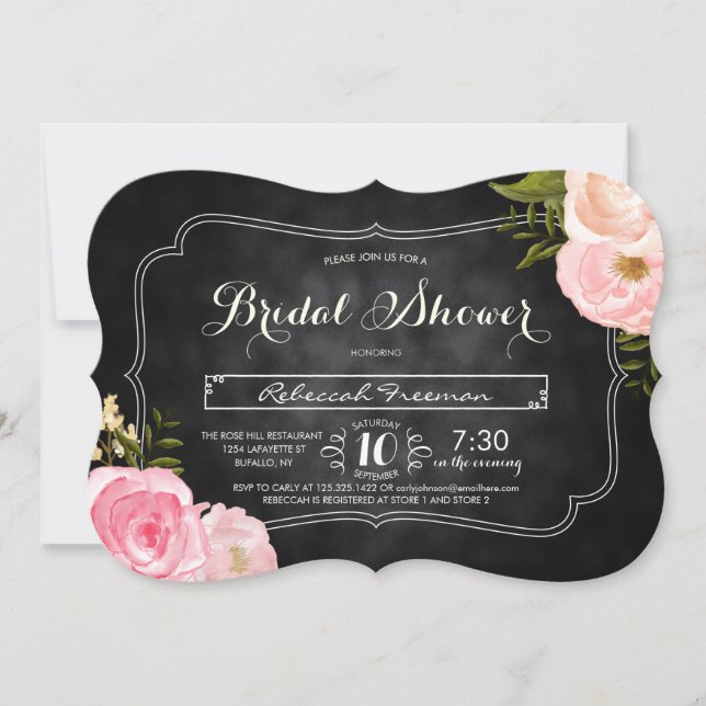 Invitación Rosas modernos de cosmética, Chalkboard, ducha de  (Anverso)
