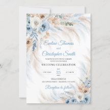 Rosas modernos de flores de boho azul pampas tropi