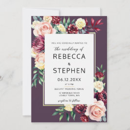 Invitación Rosas modernos de Moody Burgundy Boda violeta flor