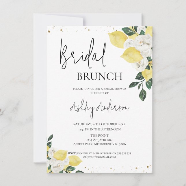 Invitación Rosas modernos Lemon Bridal Brunch Bridal Shower (Anverso)