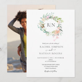 Invitación Rosas Monograma Boda de fotografía floral verde