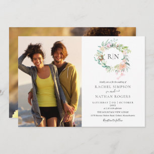 Invitación Rosas Monogramas Floral de verde 2 Boda de fotogra