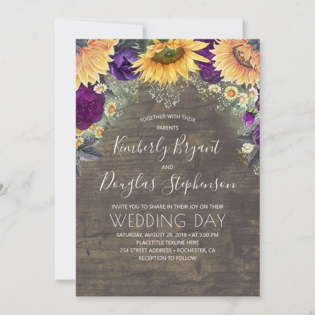 Invitación Rosas moradas de girasoles bailan Boda ruso (Anverso)