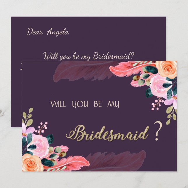 Invitación Rosas Moradas Pluma Chic Elegante (Anverso / Reverso)