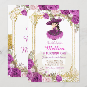 Invitación Rosas morados Chica floral mexicano Fiesta Cumplea