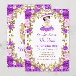 Invitación Rosas morados Chica floral mexicano Fiesta Cumplea