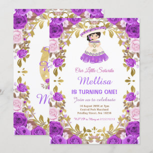 Invitación Rosas morados Chica floral mexicano Fiesta Cumplea