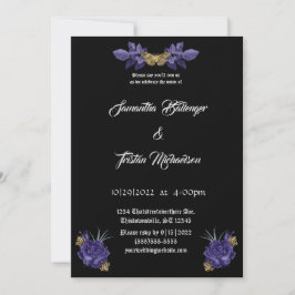 Invitación Rosas morados con Boda gótico de polilla de oro
