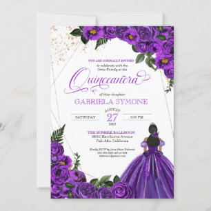 Invitación Rosas morados de flores elegantemente vestido Quin