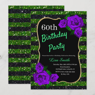Invitación Rosas morados de las franjas negras verdes Purpuri