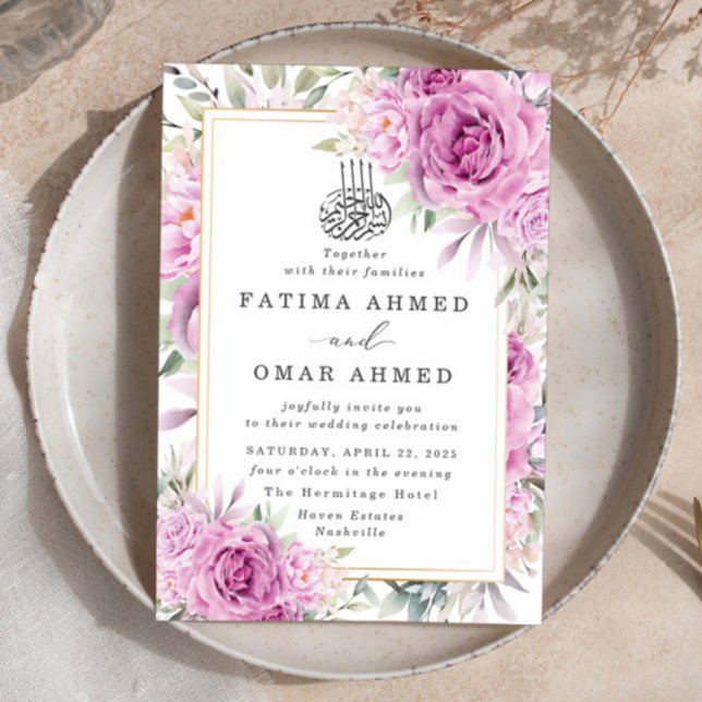 Invitación Rosas morados Floral Boda musulmana islámica (Subido por el creador)