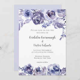 Invitación Rosas Morados Floral Elegante Noche Boda De Invier