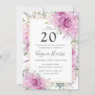 Invitación Rosas morados Floral Veinte años