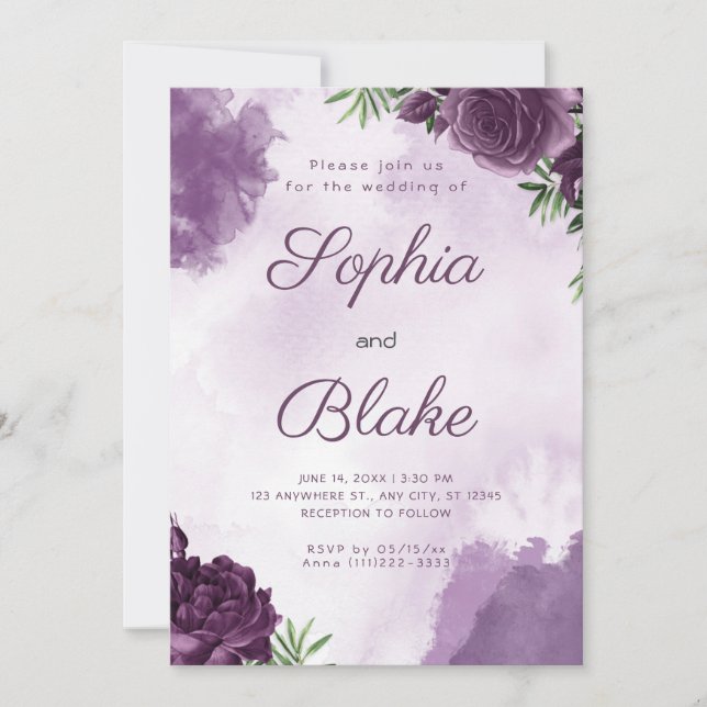 Invitación Rosas morados oscuros Boda gótico floral (Anverso)