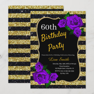 Invitación Rosas morados Purpurina de las franjas negras de o