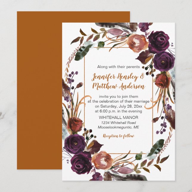 Invitación Rosas morados rojos rojos rojos Boda de guerra (Anverso / Reverso)