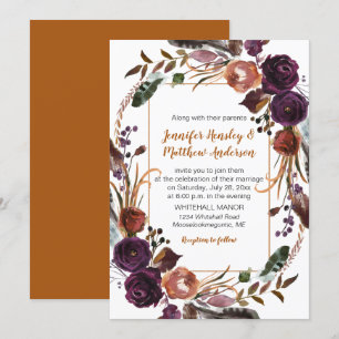 Invitación Rosas morados rojos rojos rojos Boda de guerra