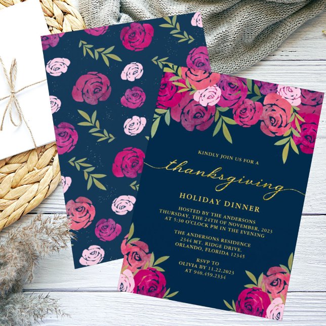 Invitación Rosas morados rosados florales en la cena de Acció (Subido por el creador)