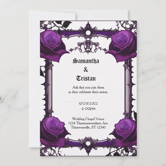 Invitación Rosas morados y Boda de Gótico de encaje (Anverso)