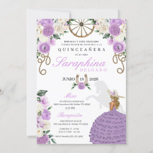 Invitación Rosas morados y pistas Charro Occidental Quinceañe