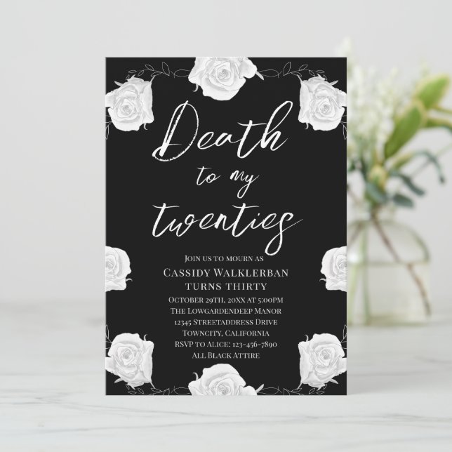 Invitación Rosas mueren a mis 20 años 30 (Anverso de pie)