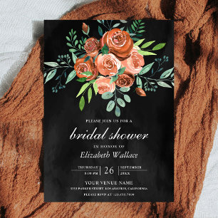 Invitación Rosas Naranja Tostada Terrosas Duche Nupcial Gris