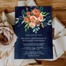 Rosas Naranja Tostado Terroso Floral Azul Marino B