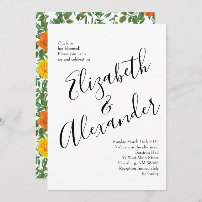 Invitación Rosas naranjas Boda Floral Modern (Anverso / Reverso)