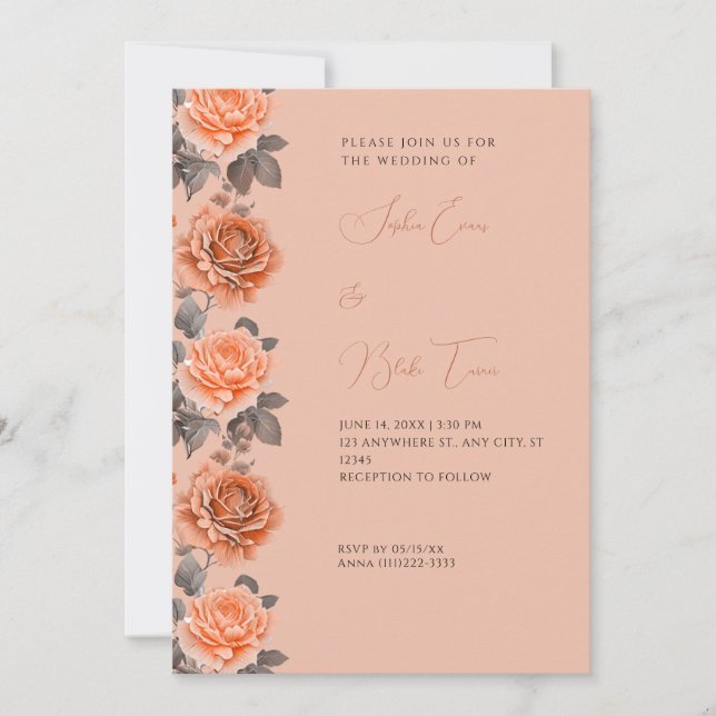 Invitación Rosas naranjas Boda marrón de caída moderna (Anverso)