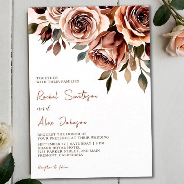 Invitación Rosas Naranjas quemados Boda acuarela rusa (Subido por el creador)
